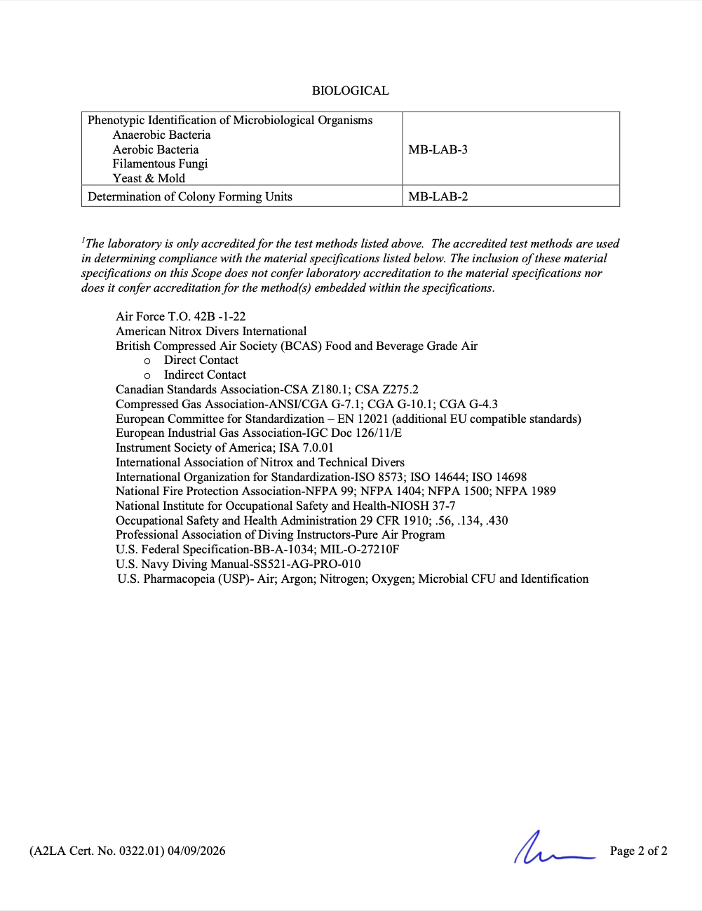A2LA Cert page 2
